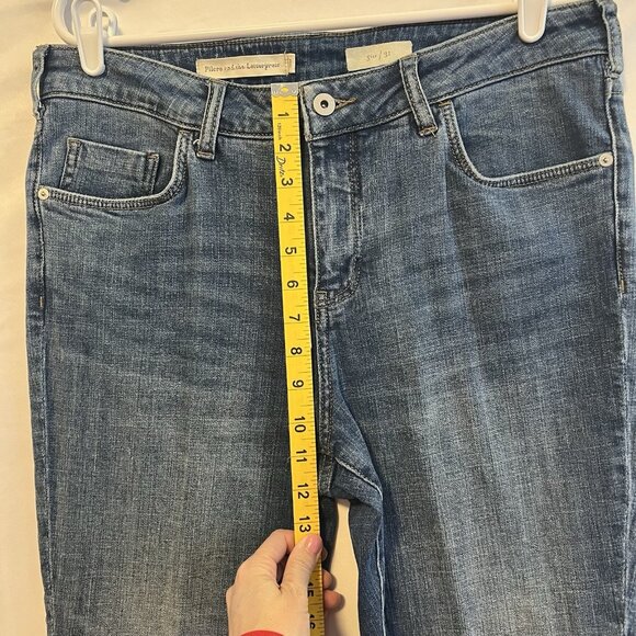 PILCRO Anthropologie Denim Jeans Size 31 FLORAL LACE FLARE Embroidery Stretch - Picture 8 of 13